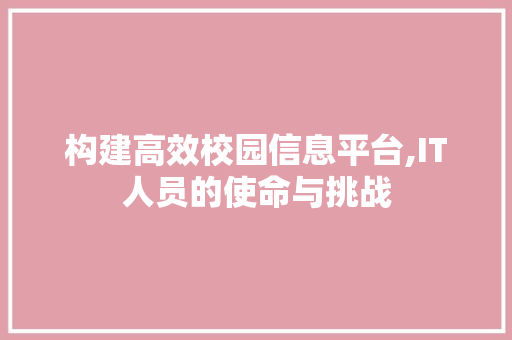 构建高效校园信息平台,IT人员的使命与挑战