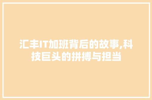 汇丰IT加班背后的故事,科技巨头的拼搏与担当