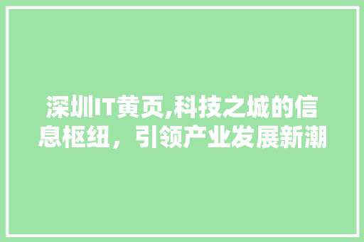 深圳IT黄页,科技之城的信息枢纽，引领产业发展新潮流