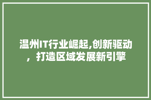 温州IT行业崛起,创新驱动，打造区域发展新引擎