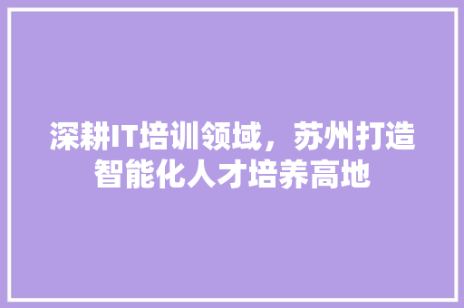 深耕IT培训领域，苏州打造智能化人才培养高地