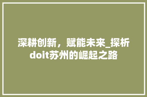 深耕创新，赋能未来_探析doit苏州的崛起之路