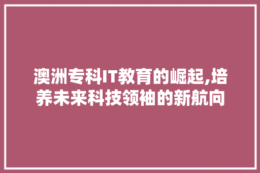 澳洲专科IT教育的崛起,培养未来科技领袖的新航向