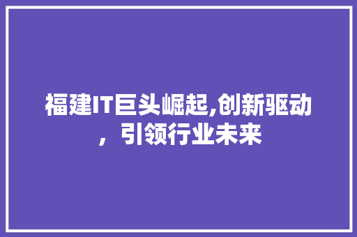 福建IT巨头崛起,创新驱动，引领行业未来