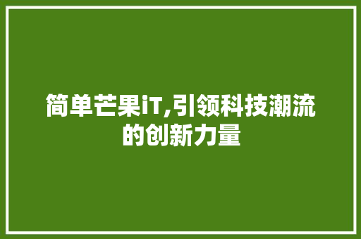 简单芒果iT,引领科技潮流的创新力量