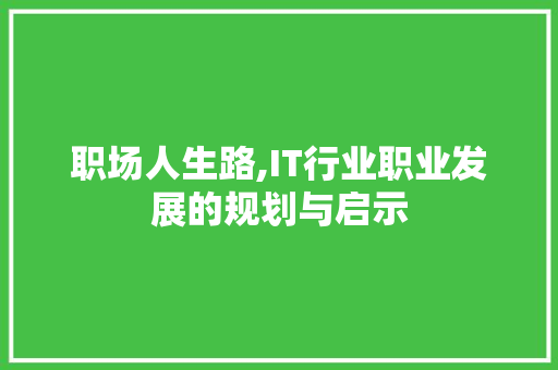 职场人生路,IT行业职业发展的规划与启示