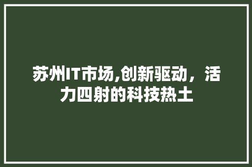 苏州IT市场,创新驱动，活力四射的科技热土