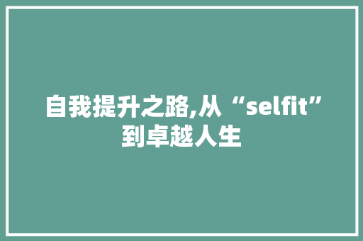 自我提升之路,从“selfit”到卓越人生