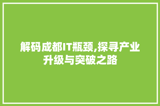 解码成都IT瓶颈,探寻产业升级与突破之路