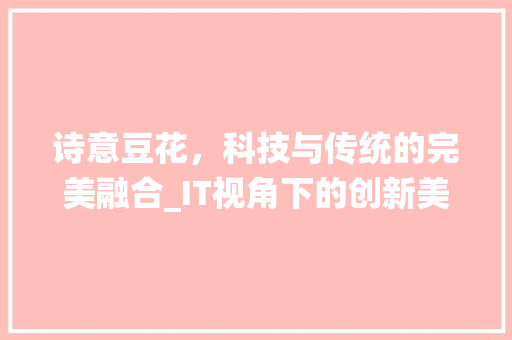 诗意豆花，科技与传统的完美融合_IT视角下的创新美食