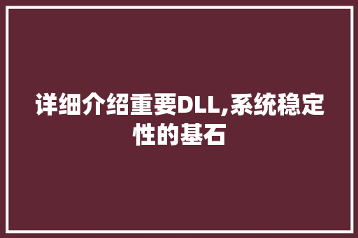 详细介绍重要DLL,系统稳定性的基石