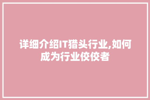 详细介绍IT猎头行业,如何成为行业佼佼者