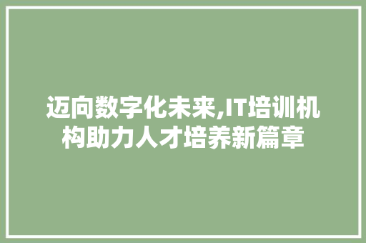 迈向数字化未来,IT培训机构助力人才培养新篇章