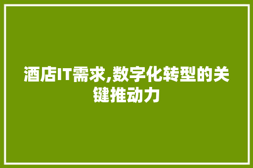 酒店IT需求,数字化转型的关键推动力