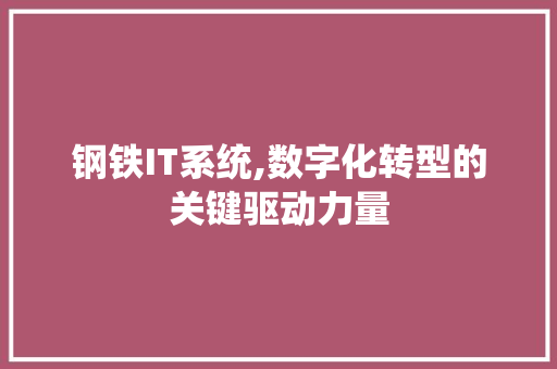 钢铁IT系统,数字化转型的关键驱动力量