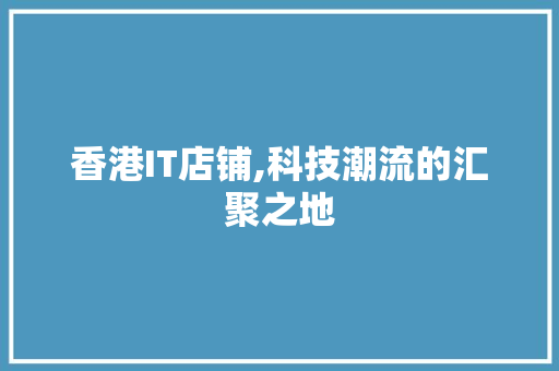 香港IT店铺,科技潮流的汇聚之地