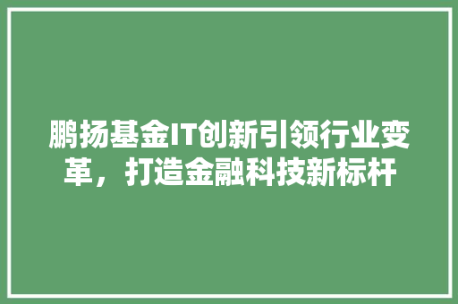 鹏扬基金IT创新引领行业变革，打造金融科技新标杆