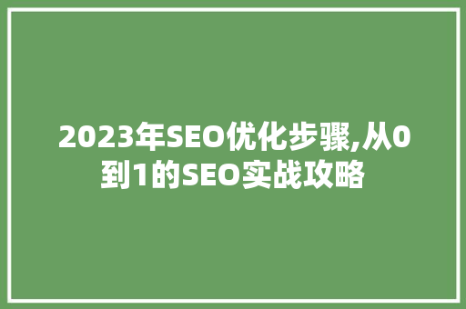 2023年SEO优化步骤,从0到1的SEO实战攻略