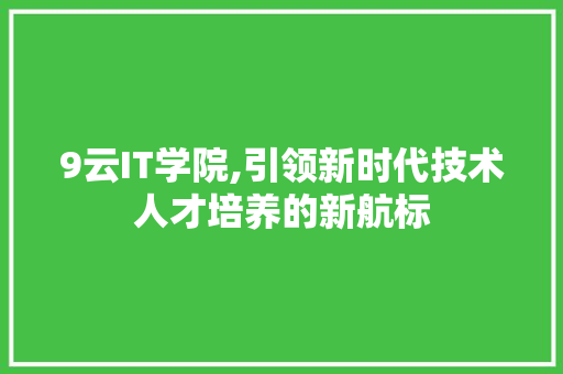 9云IT学院,引领新时代技术人才培养的新航标