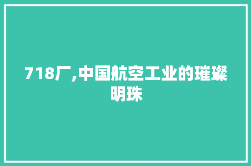 718厂,中国航空工业的璀璨明珠