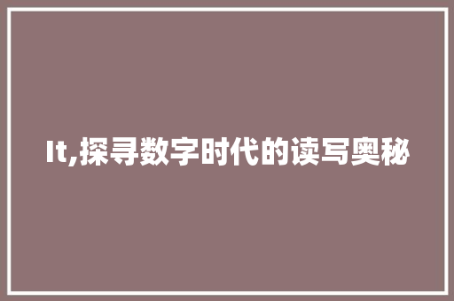 It,探寻数字时代的读写奥秘