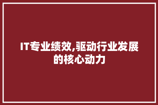 IT专业绩效,驱动行业发展的核心动力