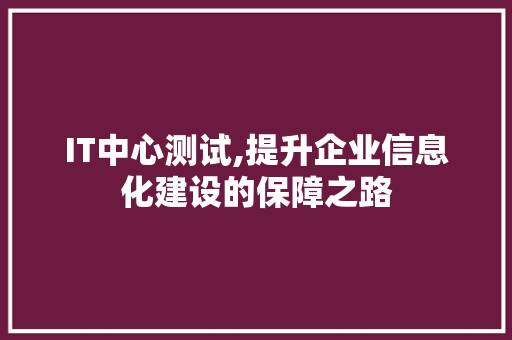 IT中心测试,提升企业信息化建设的保障之路