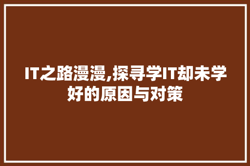 IT之路漫漫,探寻学IT却未学好的原因与对策