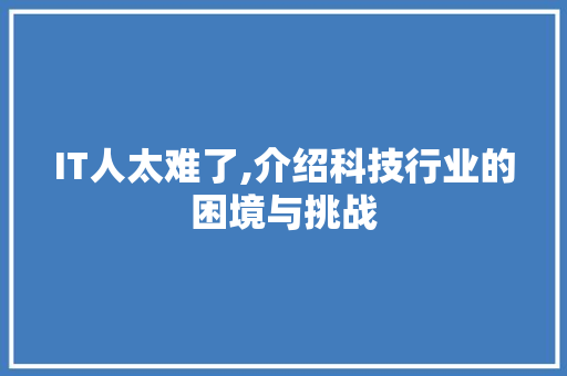 IT人太难了,介绍科技行业的困境与挑战