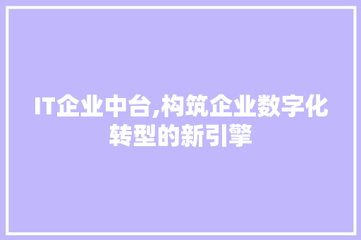 IT企业中台,构筑企业数字化转型的新引擎