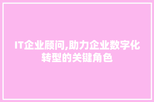 IT企业顾问,助力企业数字化转型的关键角色