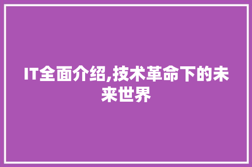 IT全面介绍,技术革命下的未来世界