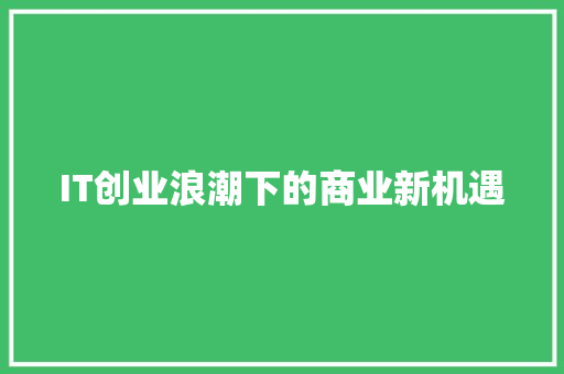 IT创业浪潮下的商业新机遇