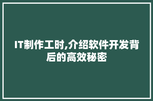 IT制作工时,介绍软件开发背后的高效秘密