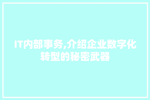 IT内部事务,介绍企业数字化转型的秘密武器