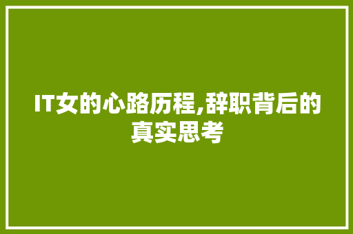 IT女的心路历程,辞职背后的真实思考