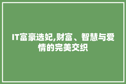 IT富豪选妃,财富、智慧与爱情的完美交织