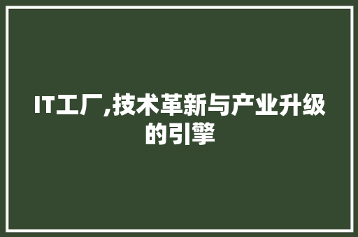 IT工厂,技术革新与产业升级的引擎