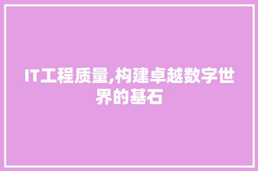 IT工程质量,构建卓越数字世界的基石