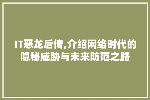 IT恶龙后传,介绍网络时代的隐秘威胁与未来防范之路