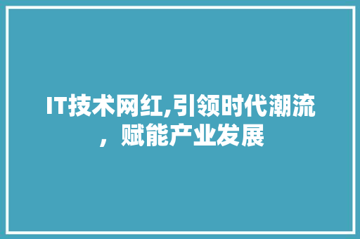 IT技术网红,引领时代潮流，赋能产业发展