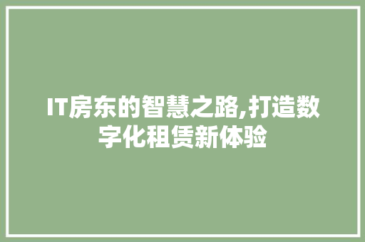 IT房东的智慧之路,打造数字化租赁新体验