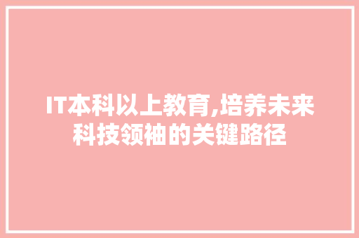 IT本科以上教育,培养未来科技领袖的关键路径