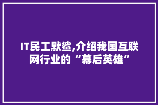 IT民工默鲨,介绍我国互联网行业的“幕后英雄”