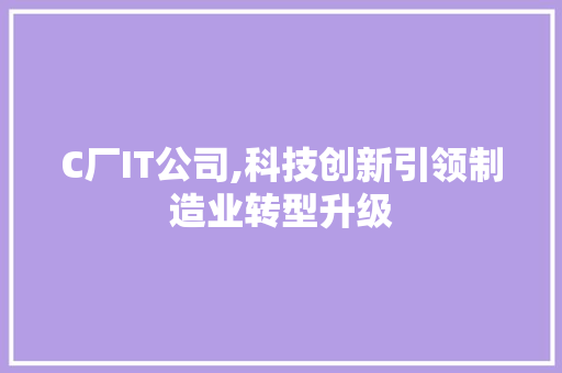 C厂IT公司,科技创新引领制造业转型升级