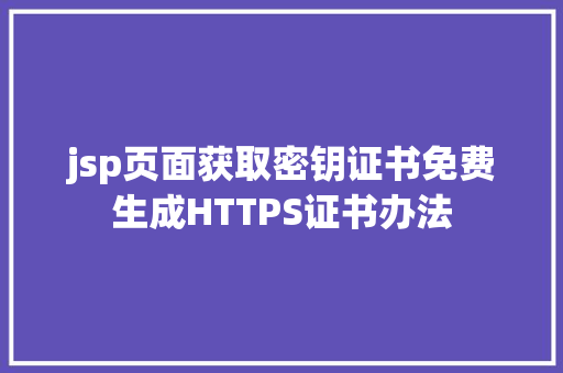 jsp页面获取密钥证书免费生成HTTPS证书办法