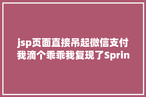 jsp页面直接吊起微信支付我滴个乖乖我复现了Spring的破绽畏惧 React