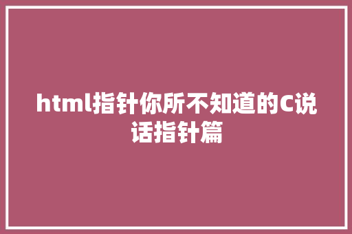 html指针你所不知道的C说话指针篇