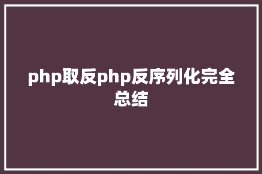 php取反php反序列化完全总结