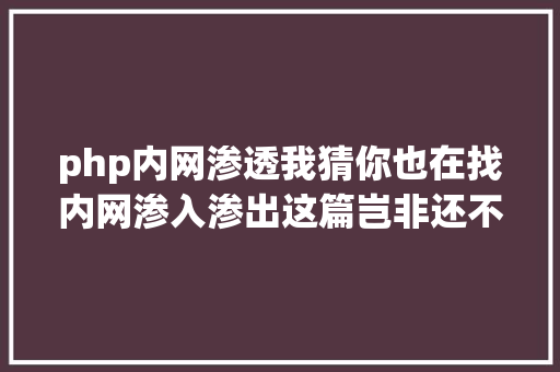 php内网渗透我猜你也在找内网渗入渗出这篇岂非还不敷你嚼烂